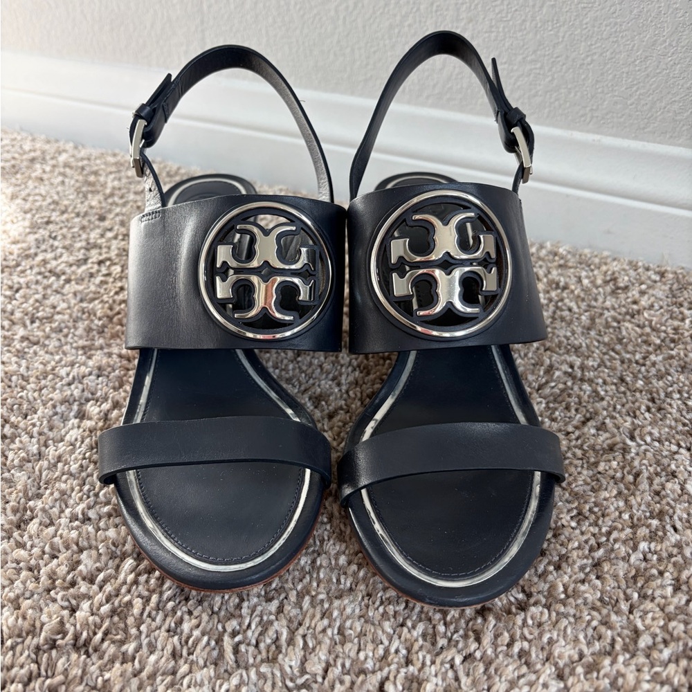 Tory Burch Navy Wedges Sz 8